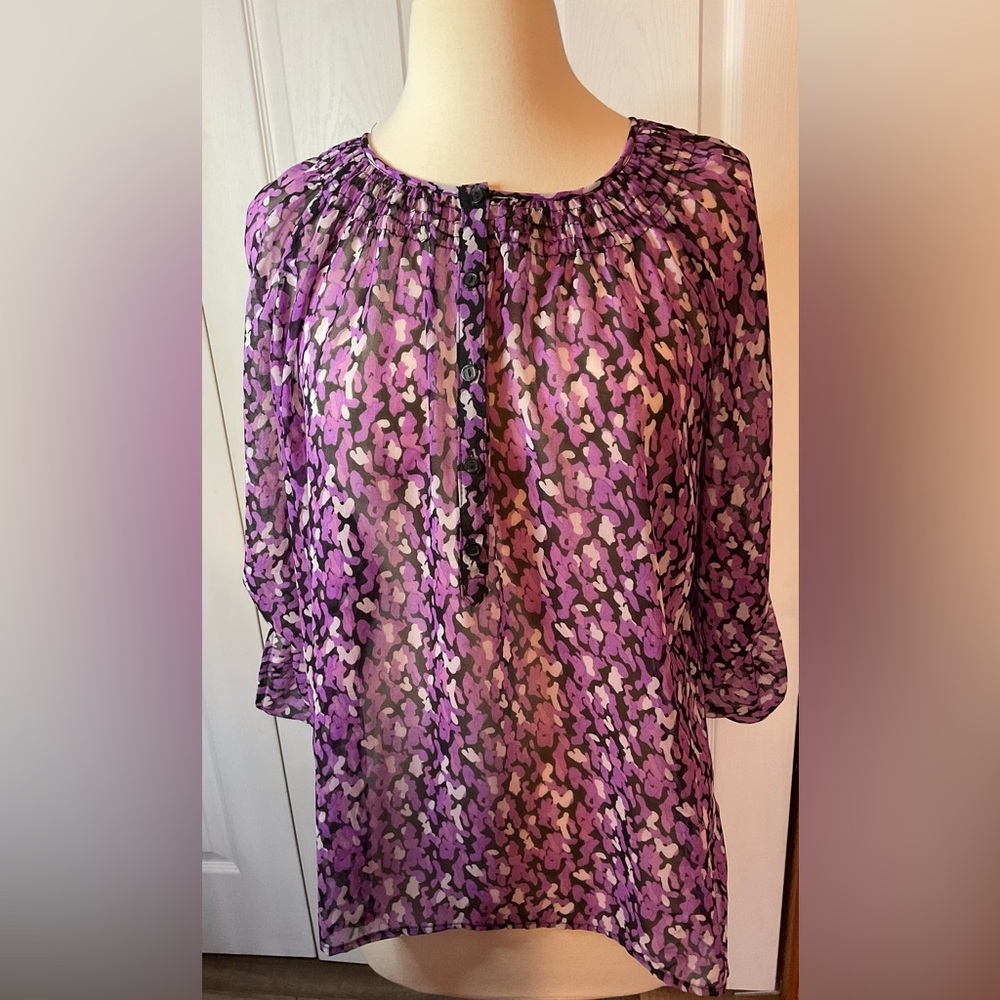 Croft & Barrow Semi Sheer Purple Black Top‎ Blouse Size XL